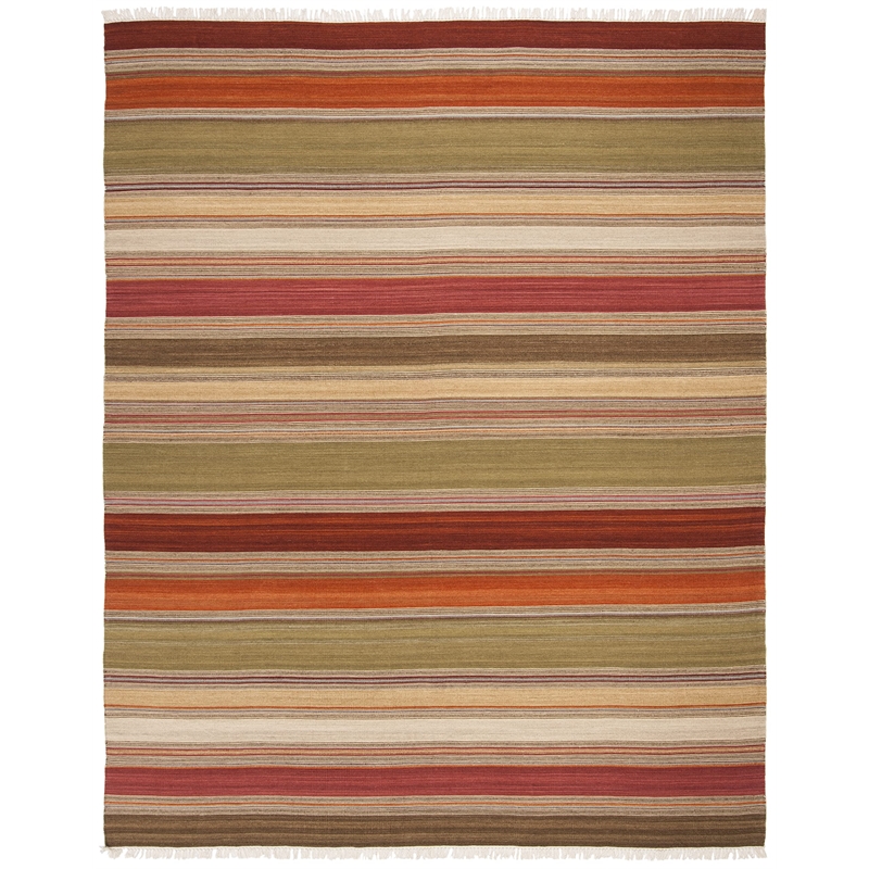 Safavieh Striped Kilim 8' X 10' Hand Woven Wool Pile Rug in Green