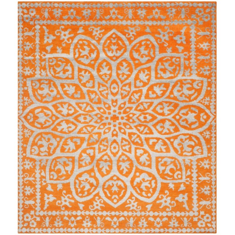 Safavieh Stone Wash 6' Round Hand Knotted Rug in Copper