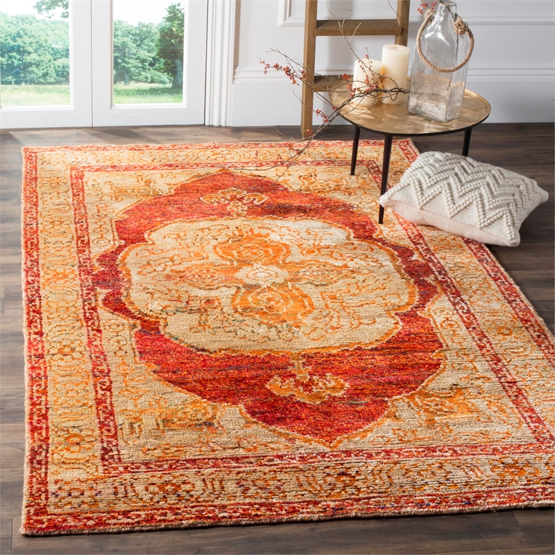 Safavieh Tangier 5' X 8' Hand Knotted Rug in Red Orange and Beige