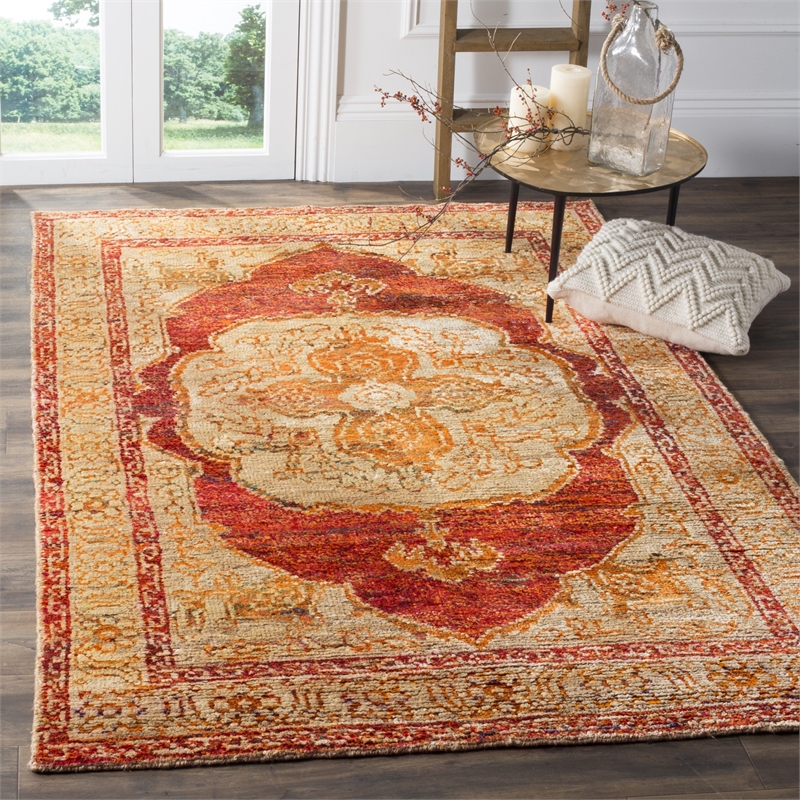 Safavieh Tangier 8' X 10' Hand Knotted Rug in Red Orange and Beige