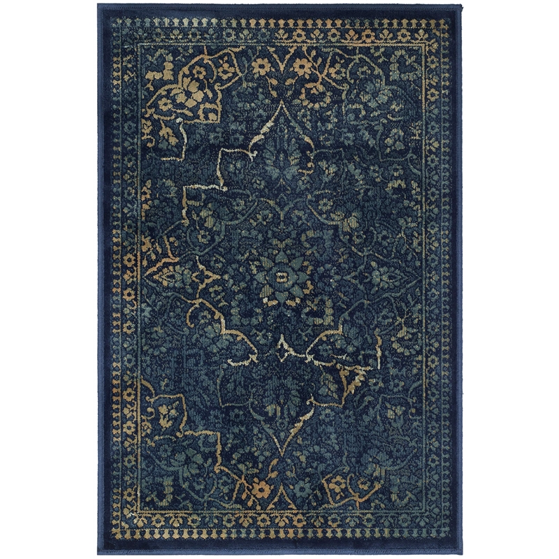 Safavieh Vintage 2' X 3' Power Loomed Rug in Blue and Yellow