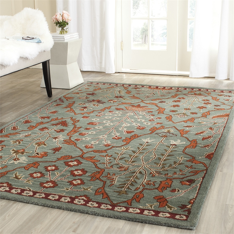 Safavieh Wyndham 6' X 9' Power Loomed Acrylic Rug in Blue and Rust