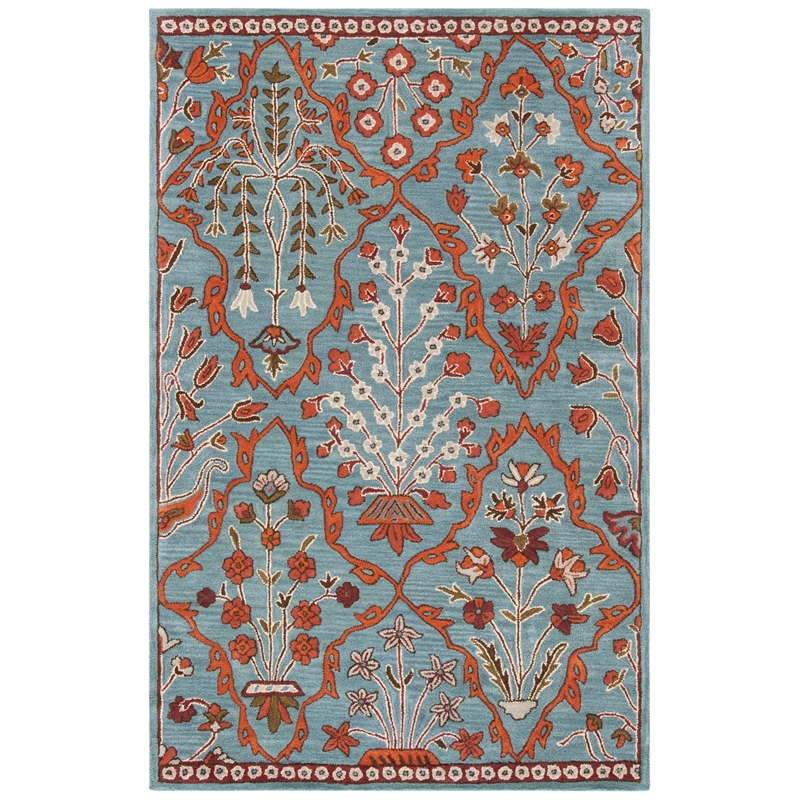 Safavieh Wyndham 6' X 9' Power Loomed Acrylic Rug in Blue and Rust