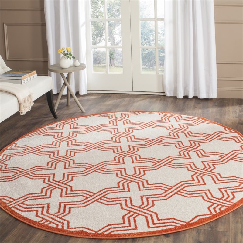 Safavieh Amherst 7' X 7' Round Rug in Ivory and Orange