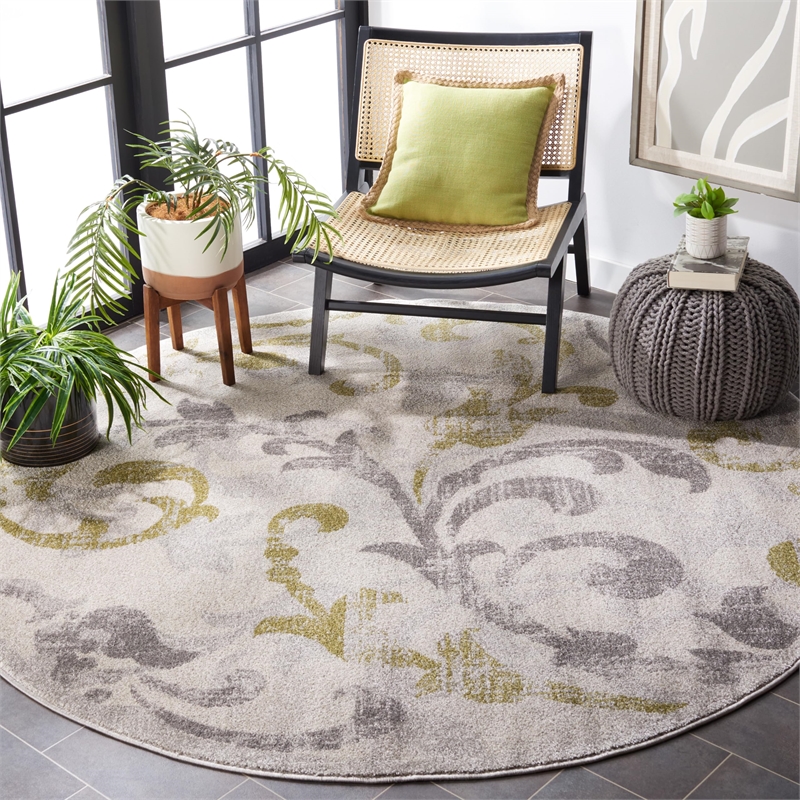 Safavieh Amherst 9' X 9' Round Rug in Ivory and Light Gray