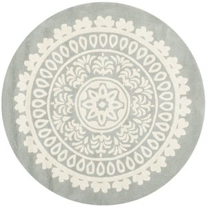 Safavieh Bella 5' X 5' Round Hand Tufted Wool Rug in Gray and Ivory