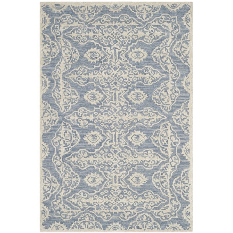 Safavieh Bella 4' X 6' Hand Tufted Wool Pile Rug in Blue and Ivory