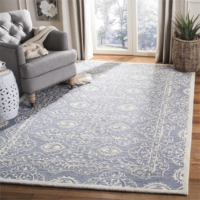 Safavieh Bella 8' X 10' Hand Tufted Wool Pile Rug in Blue and Ivory