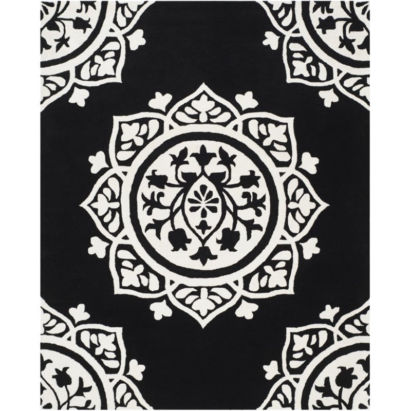 Safavieh Bella 8' X 10' Hand Tufted Wool Pile Rug in Black and Ivory