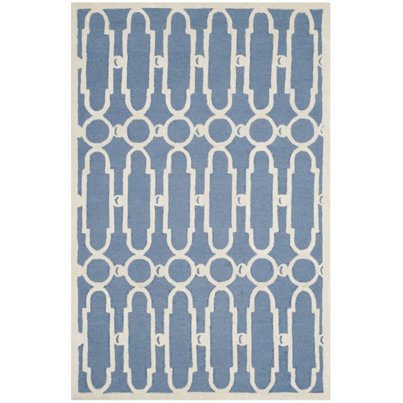 Safavieh Bella 6' X 9' Hand Tufted Wool Pile Rug in Blue and Ivory