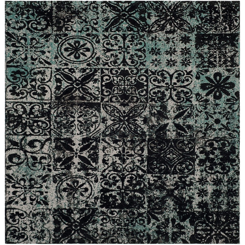 Safavieh Classic Vintage 6' X 6' Square Rug in Teal and Black