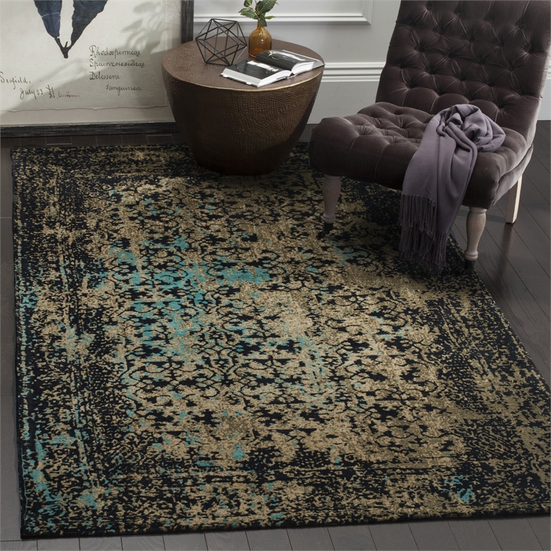 Safavieh Classic Vintage 6' X 6' Round Rug in Black and Olive