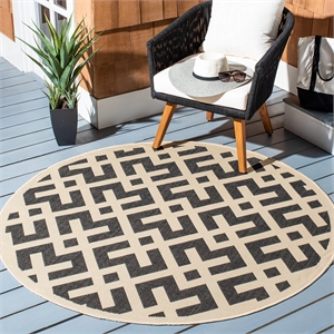 Safavieh Courtyard 4' X 4' Round Rug in Black and Beige