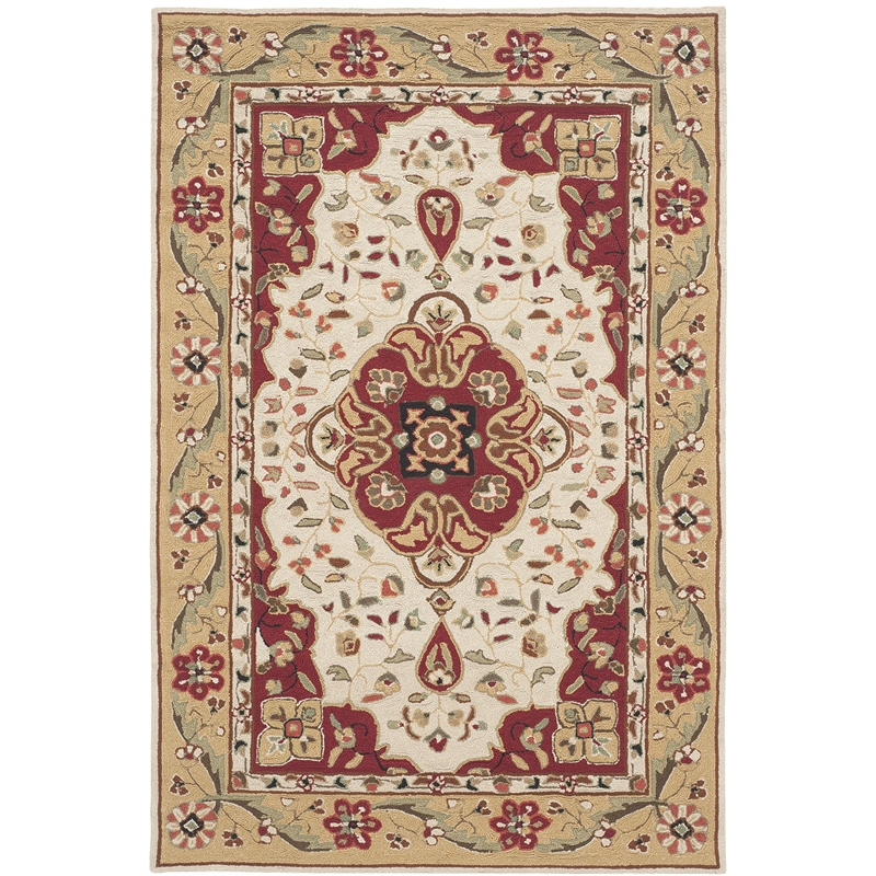 Safavieh Durarug 4' X 6' Hand Hooked Rug in Creme and Red