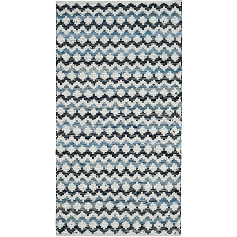 Safavieh Montauk 3' X 5' Hand Woven Cotton Rug in Ivory Blue and Black