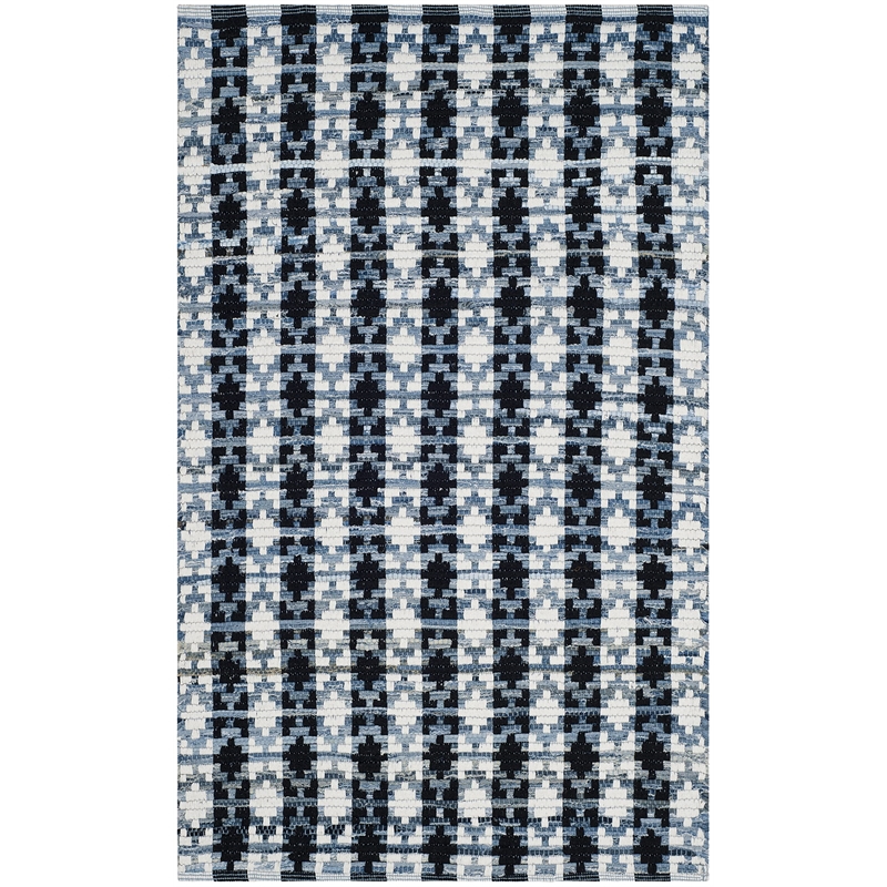 Safavieh Montauk 3' X 5' Hand Woven Cotton Rug in Ivory Blue and Black