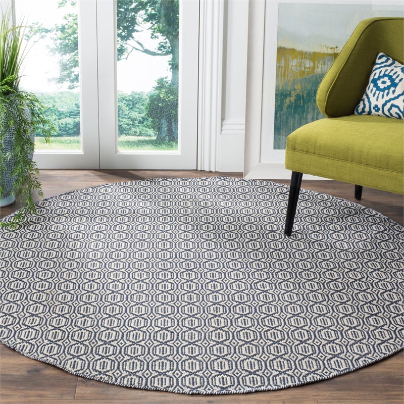 Safavieh Montauk 3' X 5' Hand Woven Cotton Pile Rug in Ivory and Navy