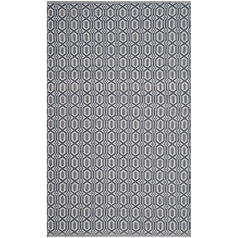 Safavieh Montauk 4' X 6' Hand Woven Cotton Pile Rug in Ivory and Navy