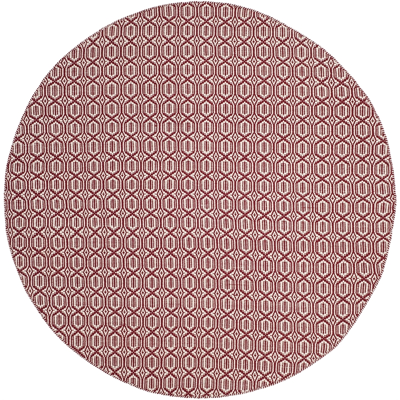 Safavieh Montauk 6' X 6' Round Hand Woven Cotton Rug in Ivory and Red