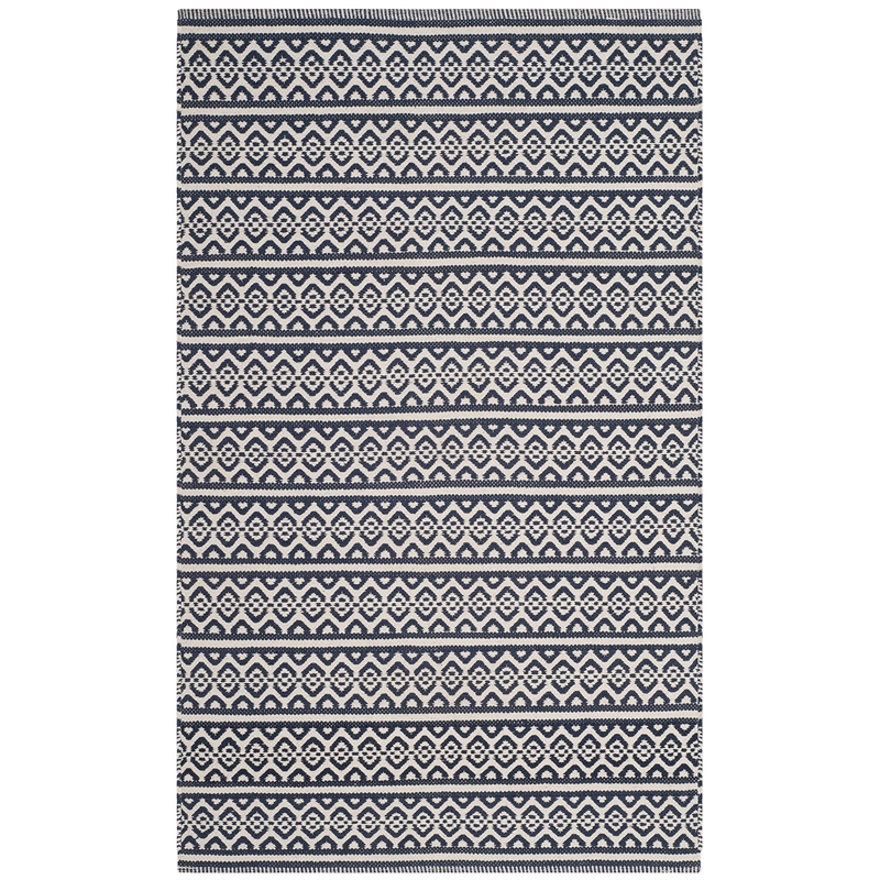 Safavieh Montauk 3' X 5' Hand Woven Cotton Pile Rug in Ivory and Navy