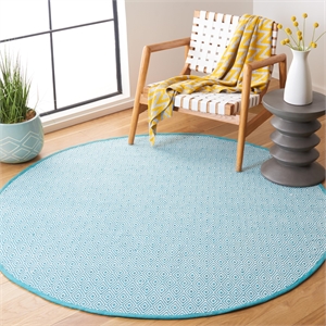 Safavieh Montauk 6' X 6' Round Hand Woven Cotton Rug in Ivory and Aqua