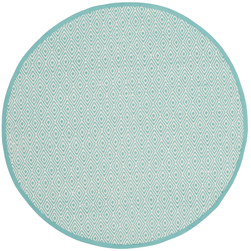 Safavieh Montauk 6' X 6' Round Hand Woven Cotton Rug in Ivory and Aqua