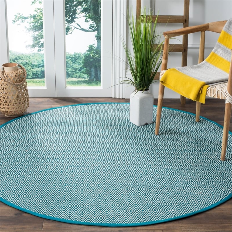 Safavieh Montauk 3' X 5' Hand Woven Cotton Rug in Ivory and Light Blue