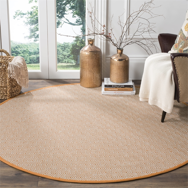 Safavieh Montauk 6' X 6' Round Hand Woven Cotton Rug in Ivory and Rust