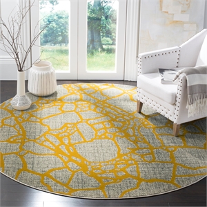 Safavieh Porcello 6'-7&quot X 6'-7&quot Round Power Loomed Rug In Light Gray And Yellow
