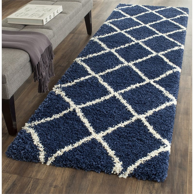 Safavieh Hudson Shag 2' 3&quot X 10' Rug in Navy and Ivory