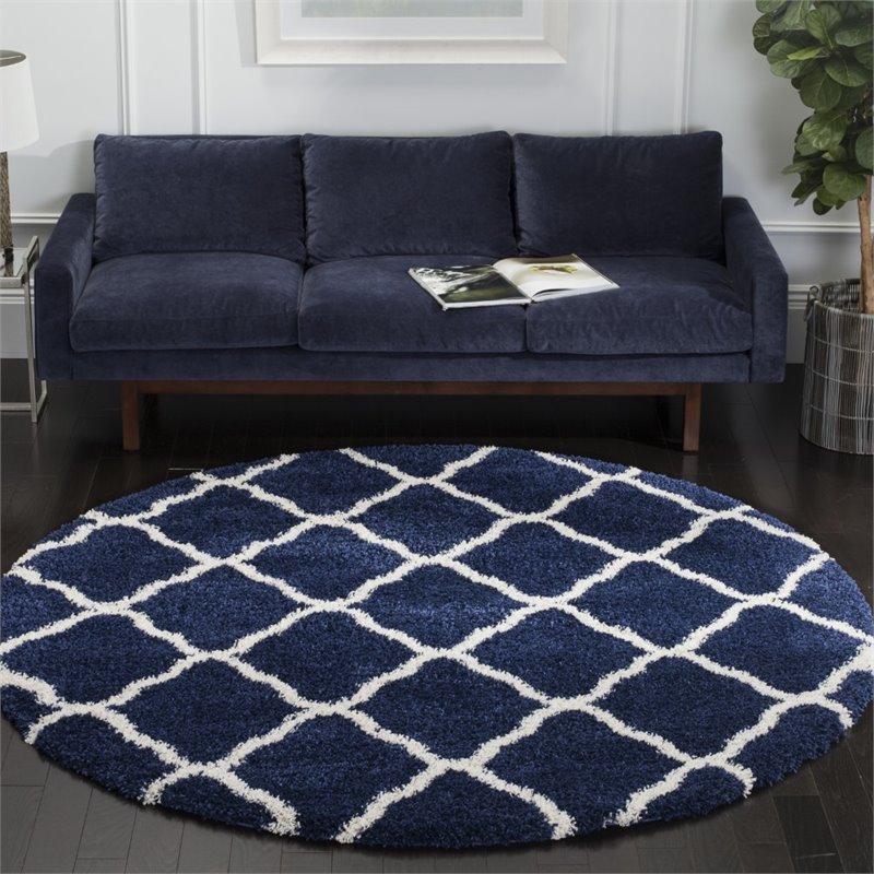 Safavieh Hudson Shag 7' X 7' Round Rug in Navy and Ivory