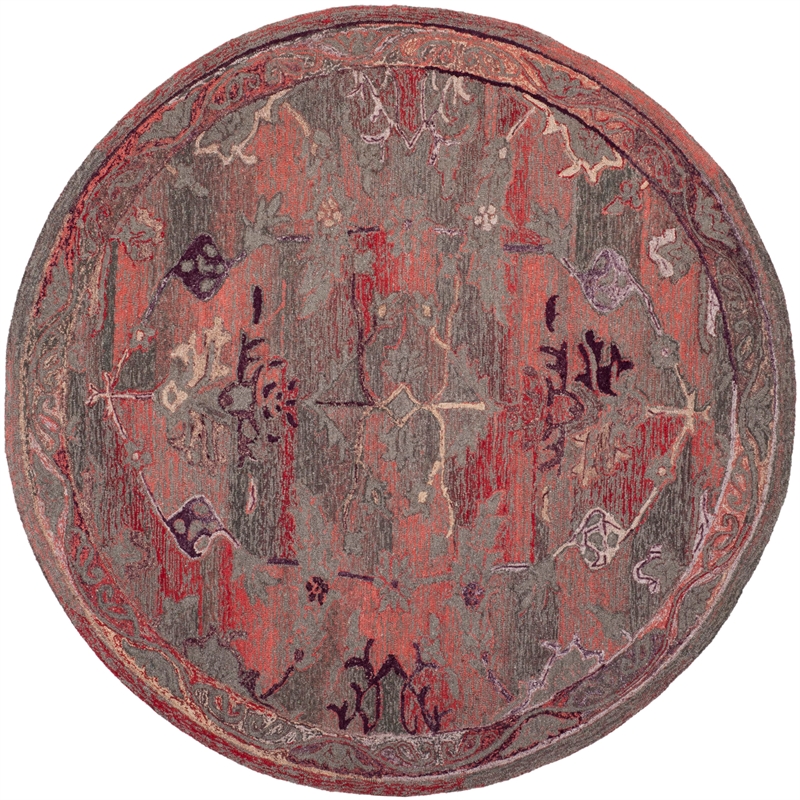 Safavieh Vintage Oushak 6' X 6' Round Hand Tufted Rug in Red