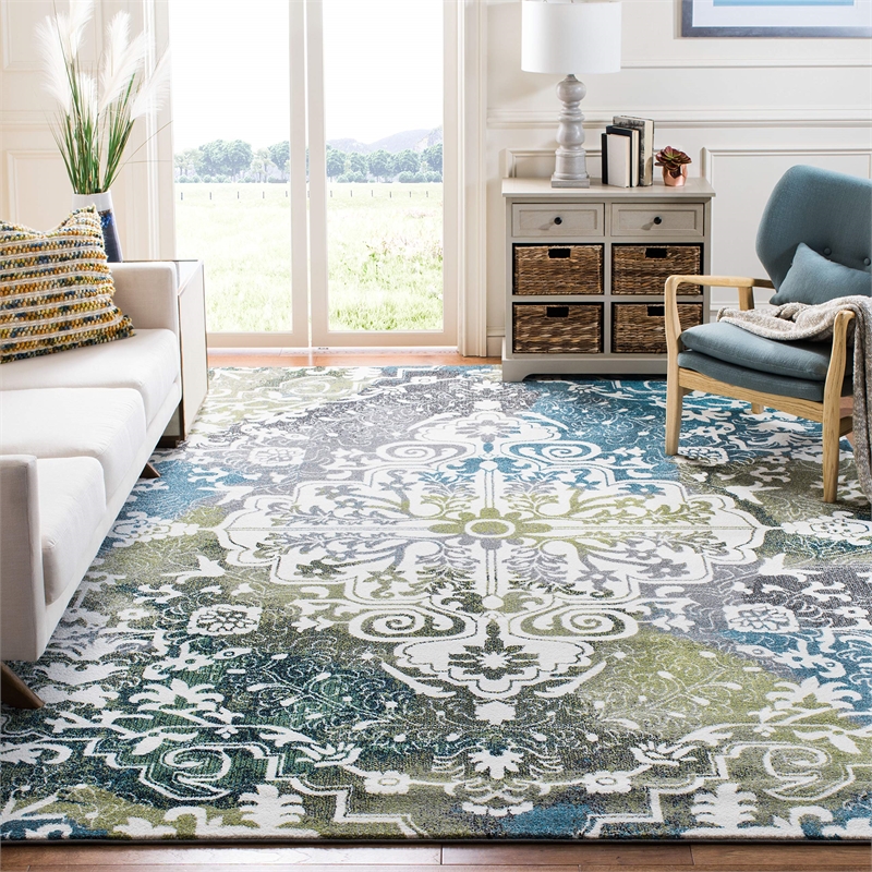 Safavieh Watercolor 8' X 10' Rug in Ivory and Peacock Blue