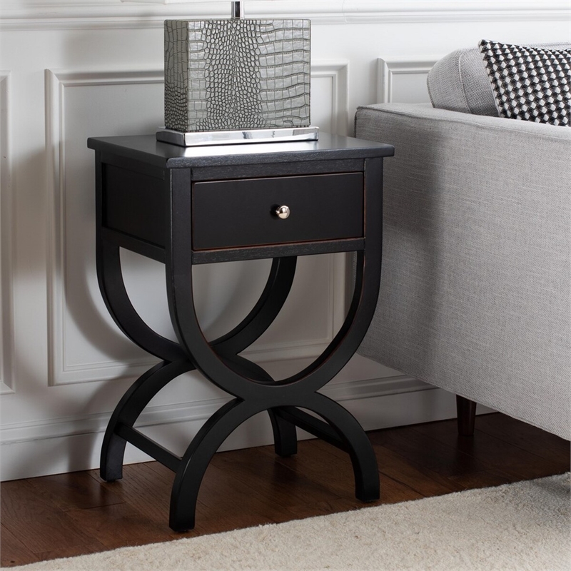 Safavieh Maxine Pine Wood Accent Table With Storage Drawer in Black
