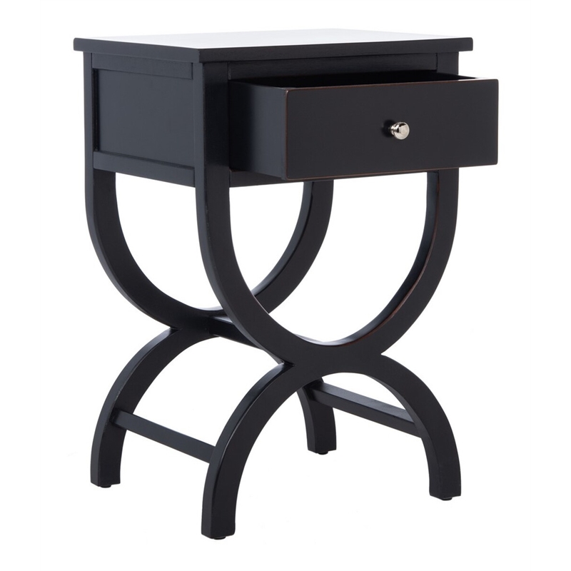 Safavieh Maxine Pine Wood Accent Table With Storage Drawer in Black