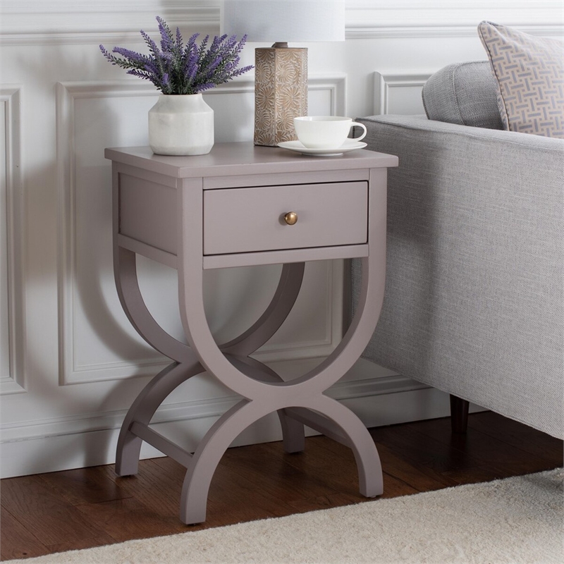 Safavieh Maxine Pine Wood Accent Table With Storage Drawer in Gray Mauve