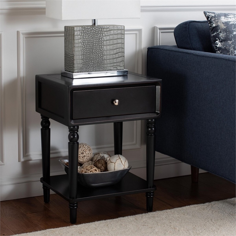 Safavieh Siobhan Wood Accent Table With Storage Drawer in Black