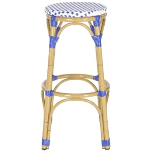 Safavieh Kipnuk Outdoor-Indoor PE Rattan Stool in Blue and White
