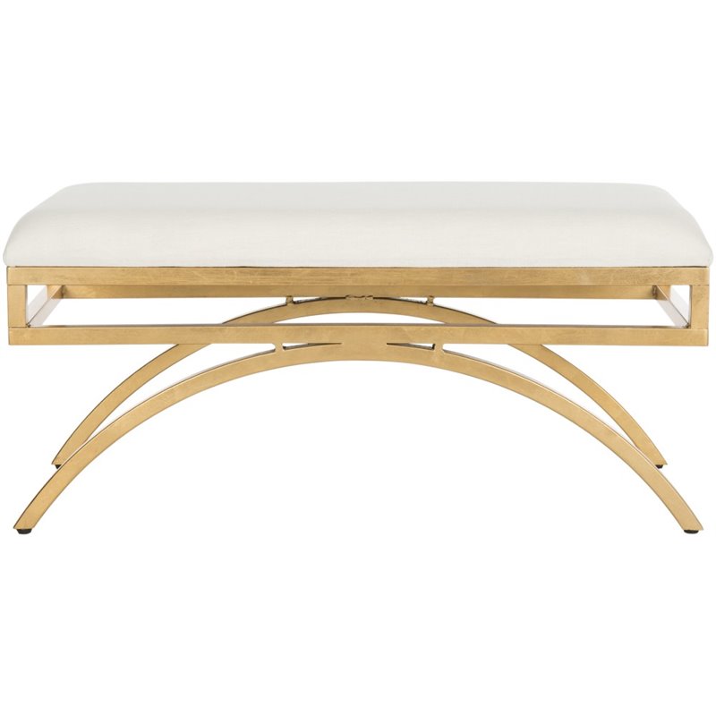 safavieh moon arc faux leather bench in light beige and gold