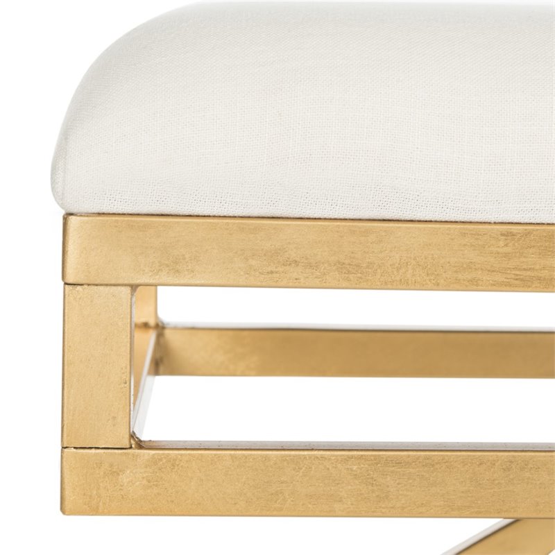 safavieh moon arc faux leather bench in light beige and gold