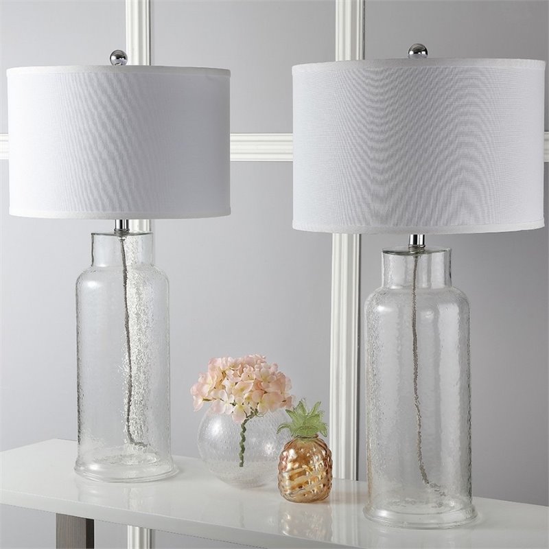 Safavieh Bottle Glass Table Lamp in Silver and Off White (Set of 2)