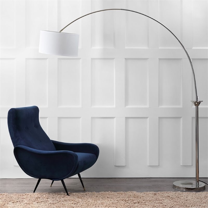 Safavieh Mira Arc Floor Lamp in Shine Nickel and Off White