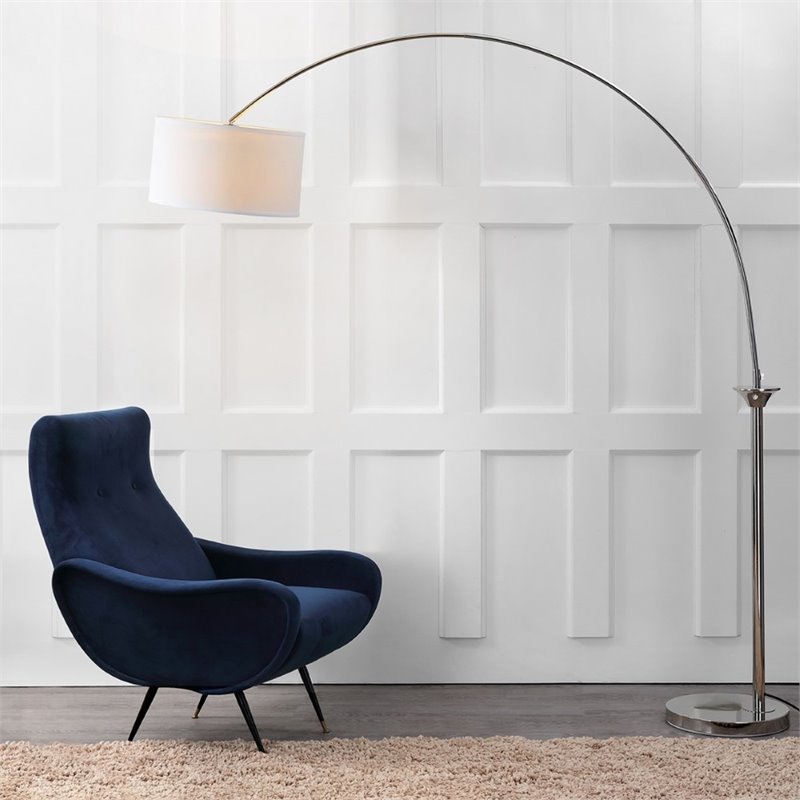 Safavieh Mira Arc Floor Lamp in Shine Nickel and Off White