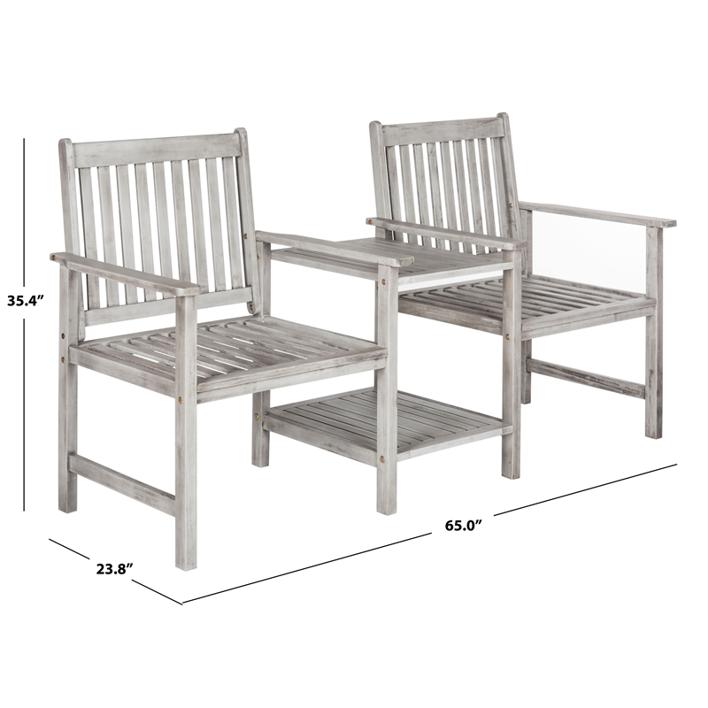 Safavieh Brea Solid Wood Twin Seat Bench in Gray