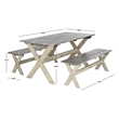Safavieh Marina 3 Pc Dining Set w/63-Inch L TableAnd2BacklessBenchesinGray/White