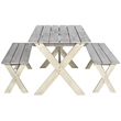 Safavieh Marina 3 Pc Dining Set w/63-Inch L TableAnd2BacklessBenchesinGray/White