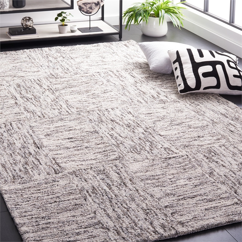 Safavieh Abstract 6' x 9' Hand Tufted Wool Rug in Ivory and Charcoal