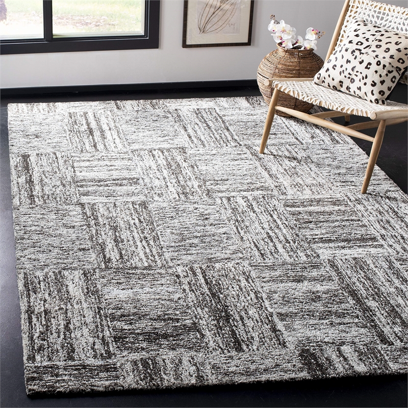 Safavieh Abstract 6' x 9' Hand Tufted Wool Rug in Ivory and Charcoal