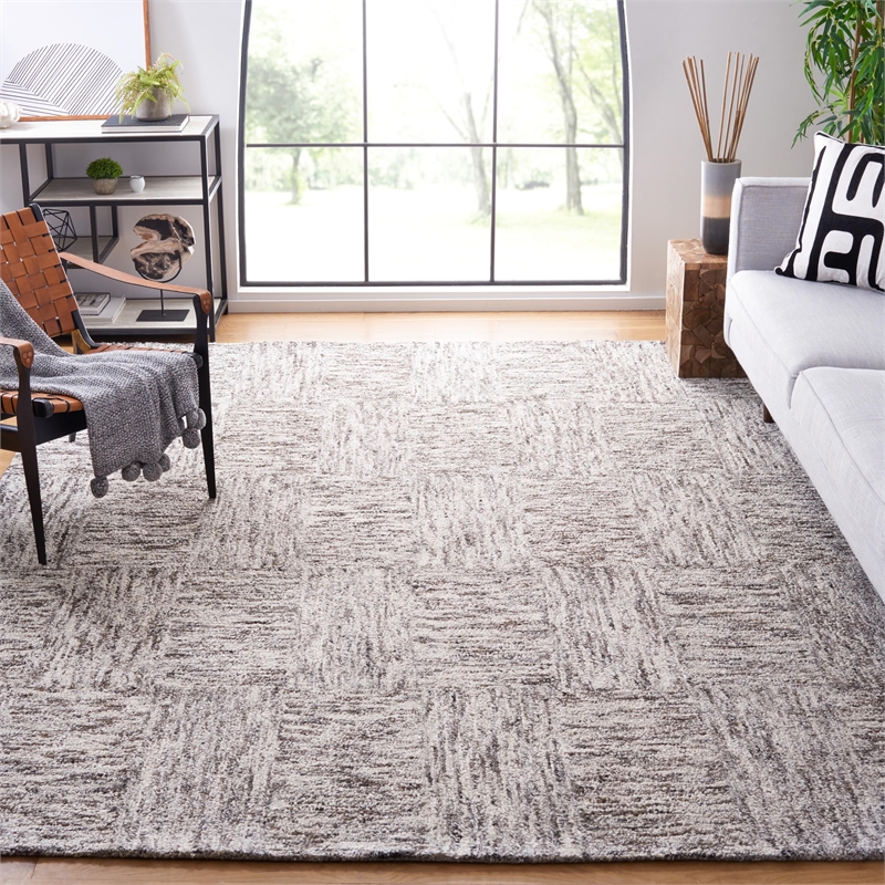 Safavieh Abstract 8' x 10' Hand Tufted Wool Rug in Ivory and Charcoal