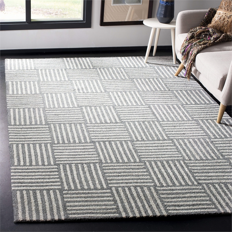 Safavieh Abstract 6' x 9' Hand Tufted Wool Rug in Ivory and Dark Gray